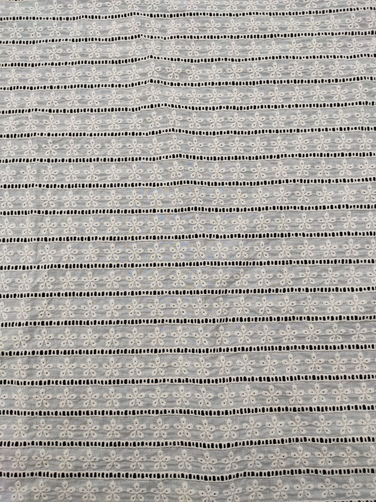 Greige Cotton Cambric Floral Schiffli Fabric | Charu Creation - Image 2