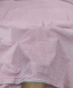 Red & Off White Yarn Dyed Stripe Cotton Fabric | Charu Creation