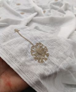 Off White Cotton Linen with Dandelion Embroidery | Charu Creation