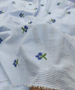 Sky Blue Yarn Dyed Stripe Cotton with Embroidery | Charu Creation