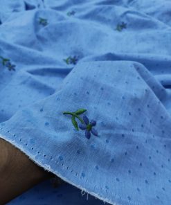 Sky Blue Cotton Chambray with Floral Embroidery | Charu Creation