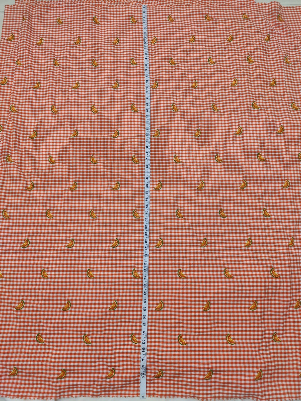 Orange Cotton Check Fabric with Citrus Embroidery | Charu Creation - Image 4