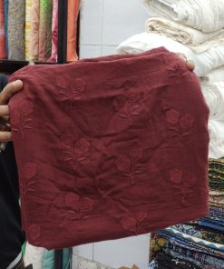 Rose Pink Cotton Voile with Tonal Floral Embroidery | Charu Creation
