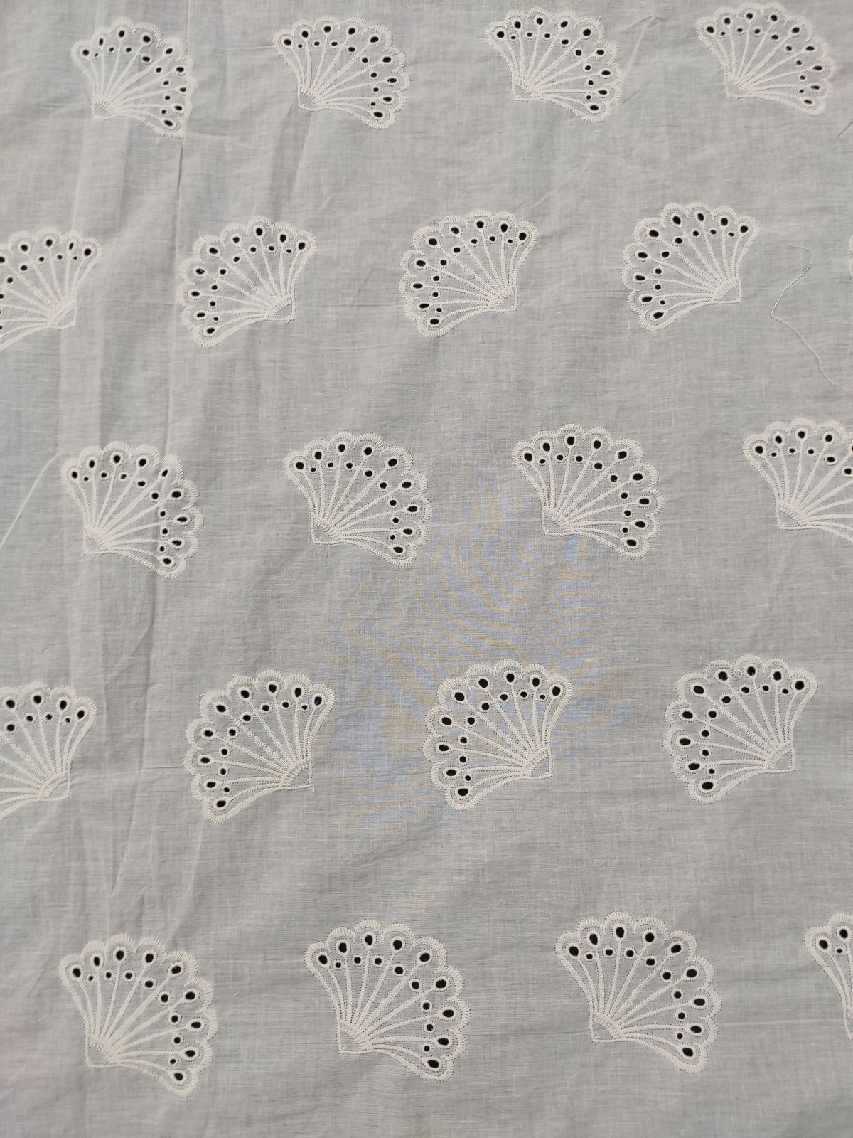 Greige Cotton Cambric Schiffli Fan Motif Fabric | Charu Creation - Image 3