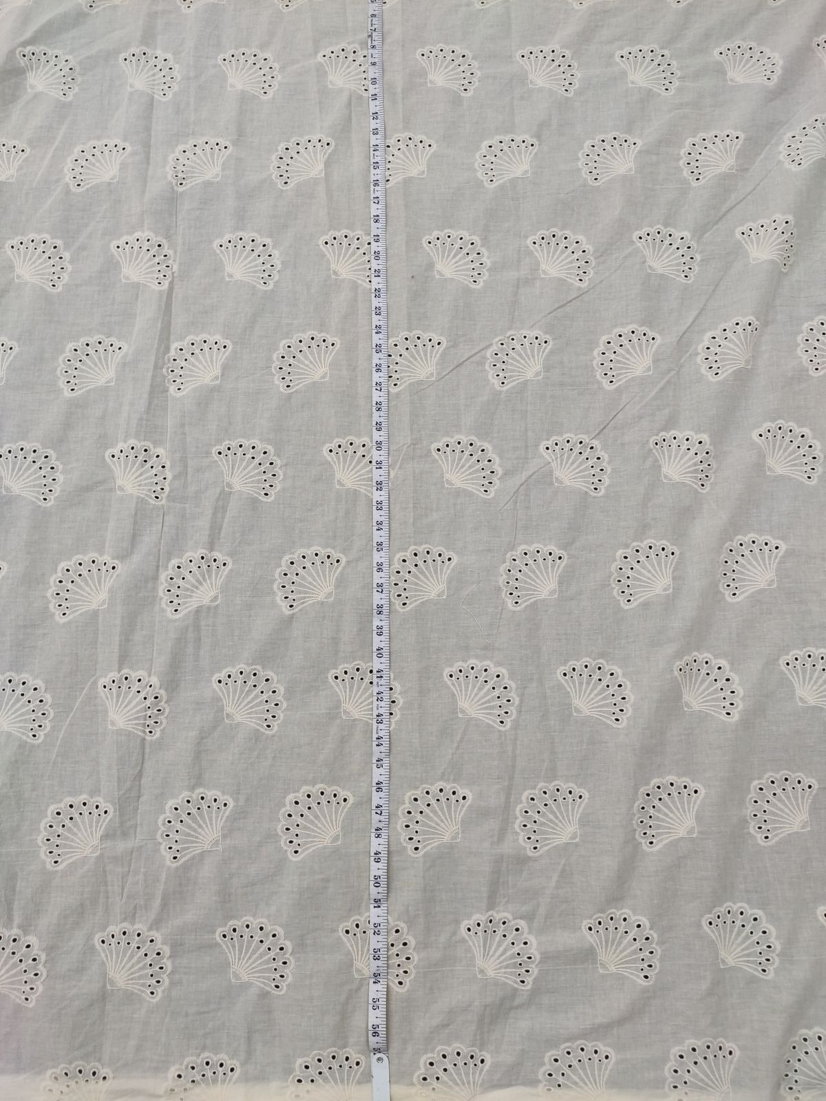 Greige Cotton Cambric Schiffli Fan Motif Fabric | Charu Creation - Image 4