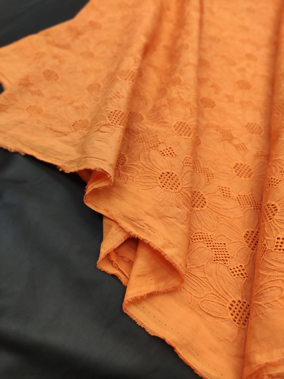 Orange Cotton Cambric Floral Embroidery Fabric | Charu Creation - Image 2