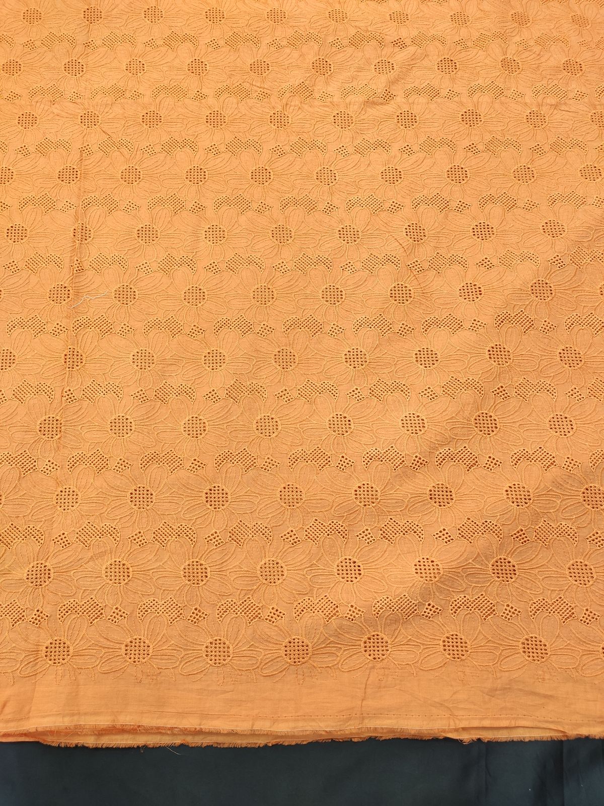 Orange Cotton Cambric Floral Embroidery Fabric | Charu Creation - Image 3