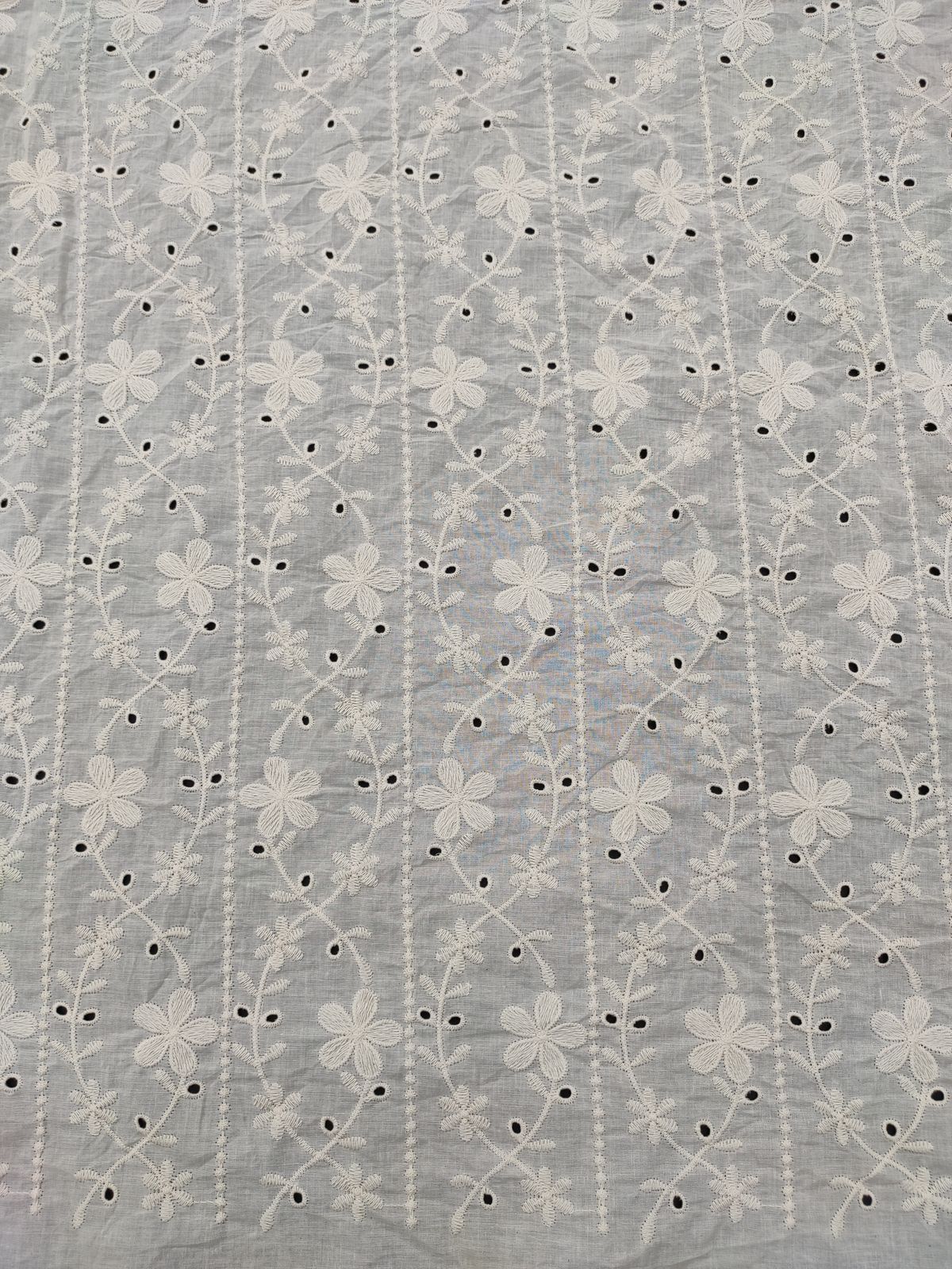 Greige Cotton Cambric Floral Stripe Embroidery Fabric | Charu Creation - Image 3