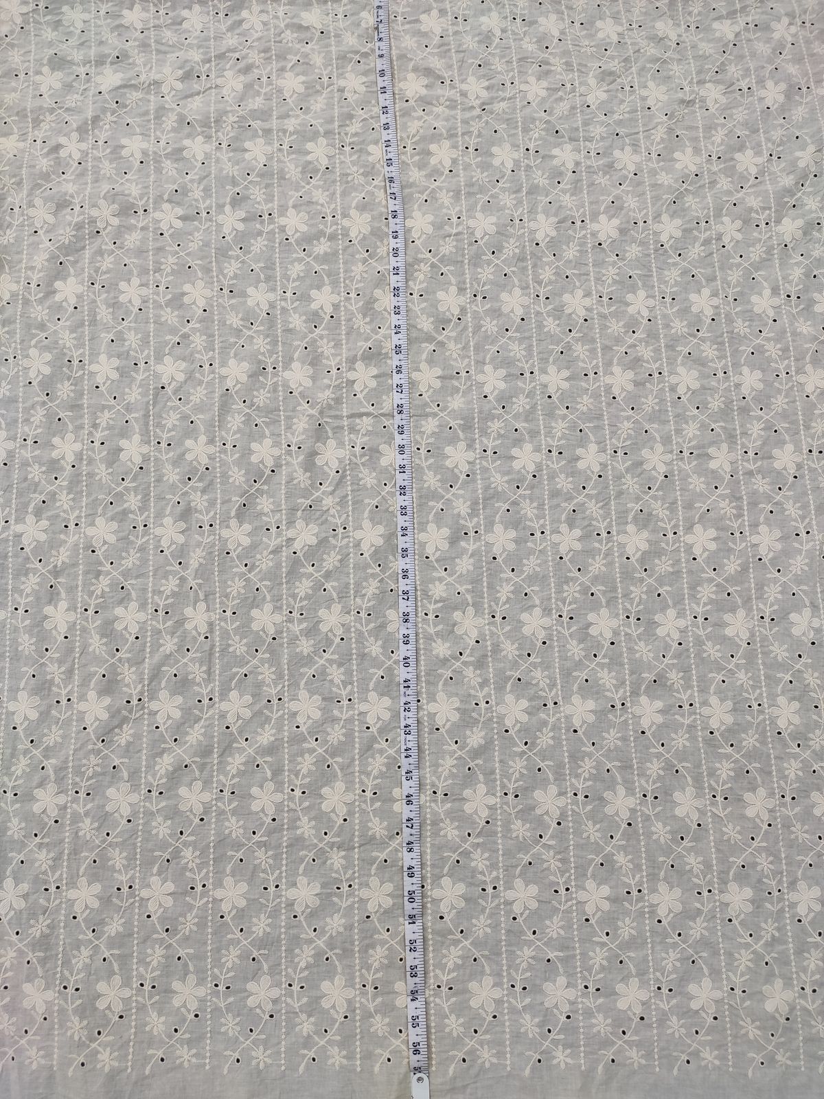 Greige Cotton Cambric Floral Stripe Embroidery Fabric | Charu Creation - Image 4