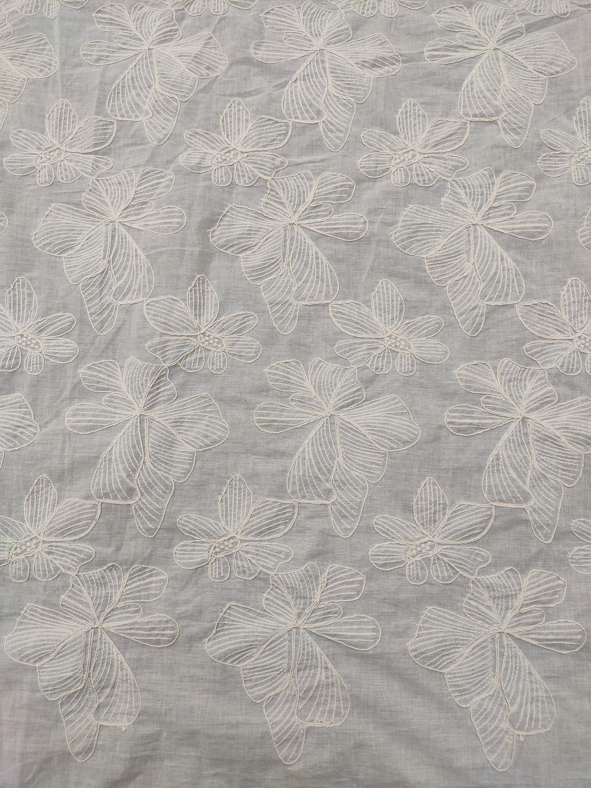 Greige Cotton Cambric Fabric with Floral Embroidery | Charu Creation - Image 3
