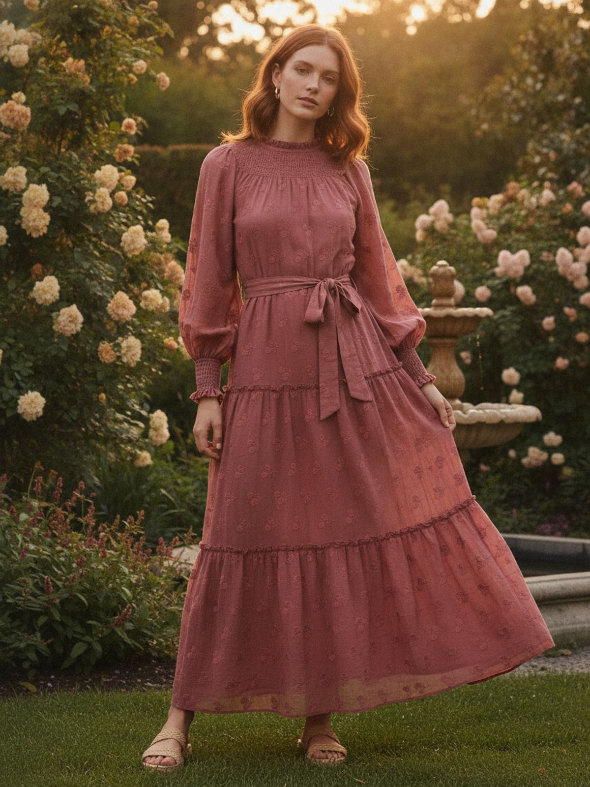 Rose Pink Cotton Voile with Tonal Floral Embroidery