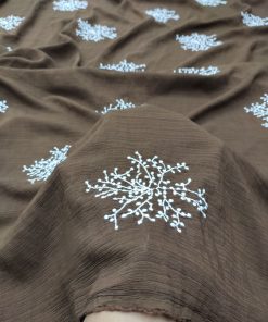 Brown Nylon Viscose with White Floral Embroidery