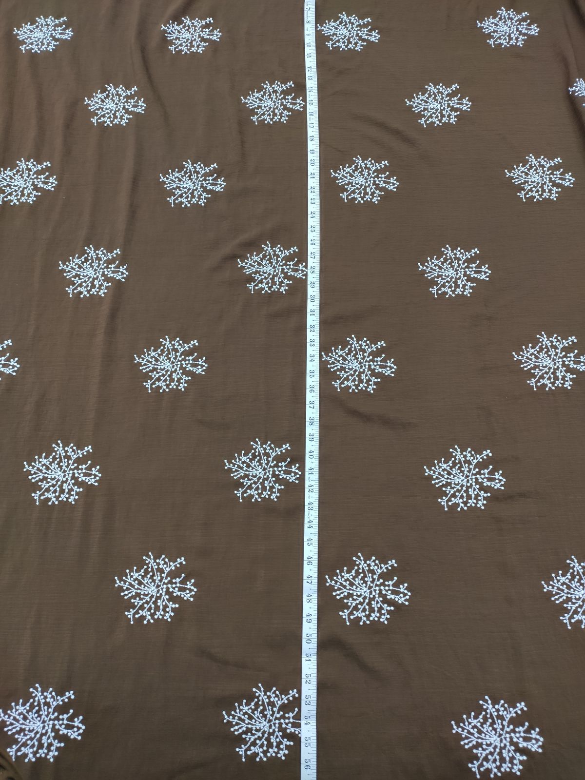 Brown Nylon Viscose with White Floral Embroidery