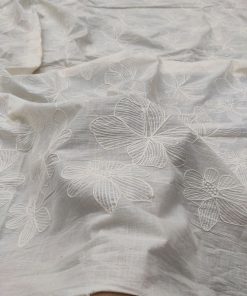 Floral Embroidered Off White Cotton Cambric Fabric