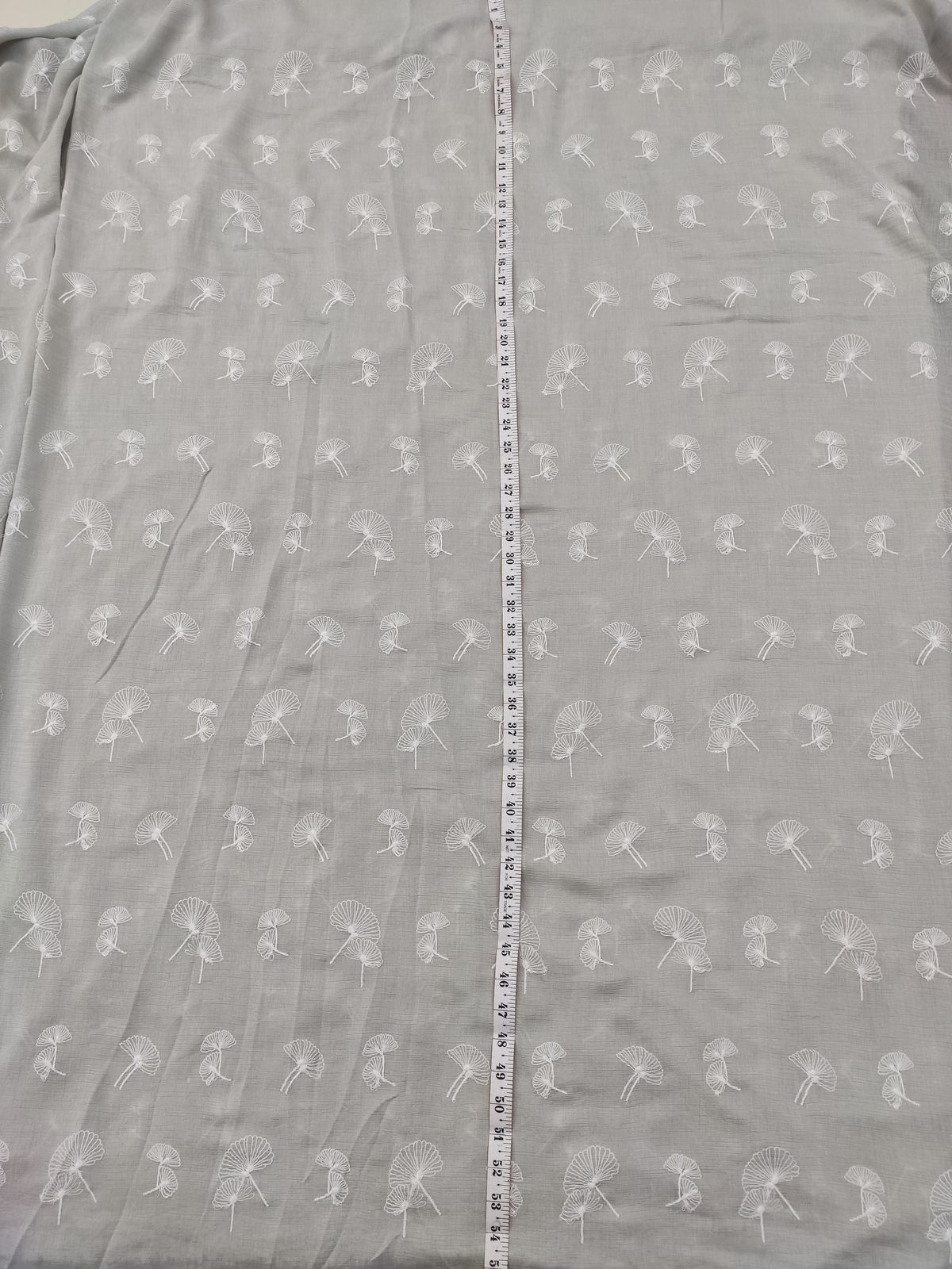 Grey Nylon Viscose with All-Over Fan Embroidery