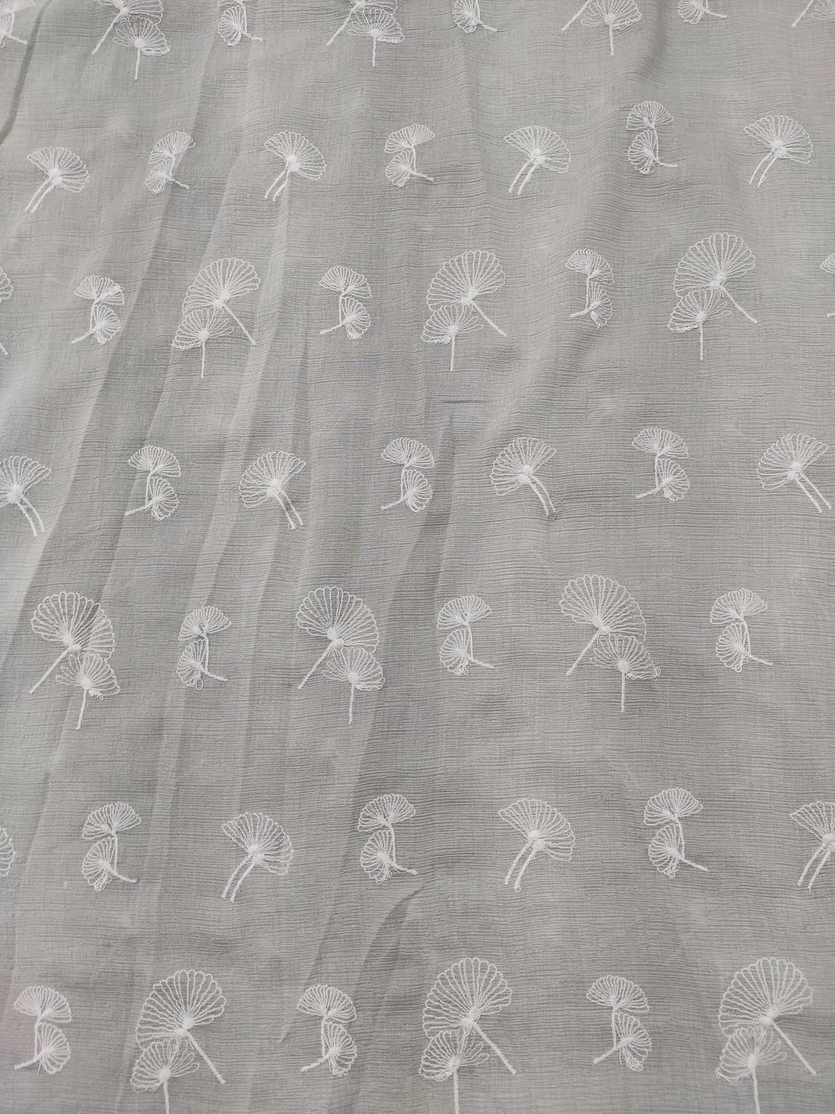 Grey Nylon Viscose with All-Over Fan Embroidery