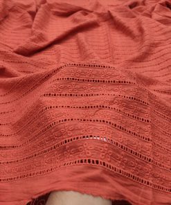 Rust Cotton Cambric Fabric with Floral Embroidery | Charu Creation