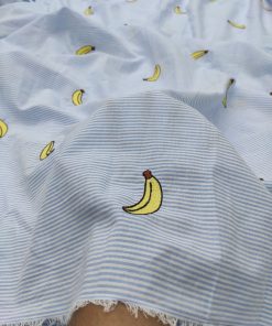 Sky Blue Striped Cotton with Banana Embroidery | Charu Creation