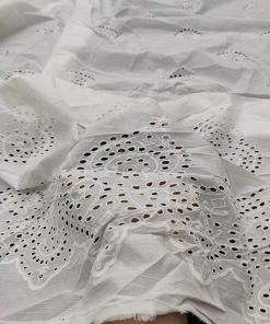 White Cotton Cambric Fabric with Eyelet Border | Charu Creation