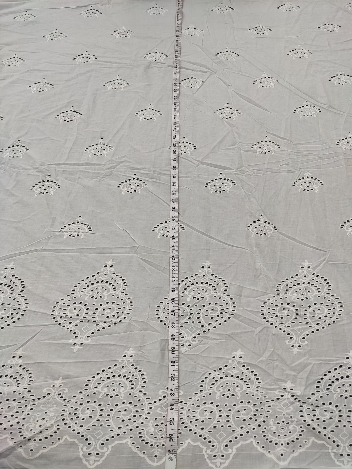 White Cotton Cambric Fabric with Eyelet Border | Charu Creation - Image 4