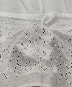 Greige Cotton Cambric Fabric with Geometric Jaal Embroidery | Charu Creation