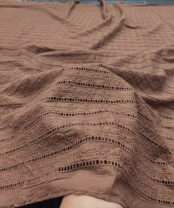 Brown Cotton Cambric with Striped Floral Embroidery | Charu Creation