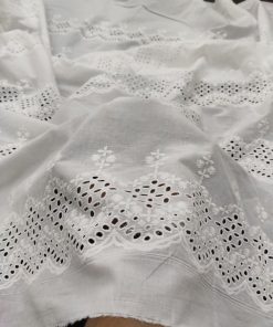 White Cotton Cambric Schiffli Embroidery Fabric | Charu Creation