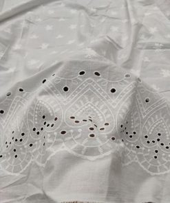 White Cotton Cambric with Heavy Embroidered Border | Charu Creation