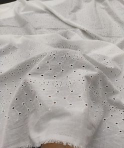 White Cotton Cambric Schiffli Embroidery Fabric | Charu Creation