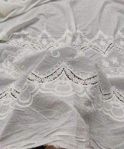 Off White Cotton Cambric with 3D Floral Embroidery | Charu Creation