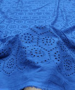 Blue Cotton Cambric Eyelet Embroidery Fabric | Charu Creation