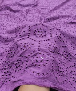 Lavender Cotton Cambric Floral Hakoba Embroidery Fabric | Charu Creation