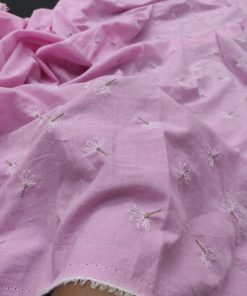 Lilac Cotton Chambray Fabric with Floral Embroidery | Charu Creation
