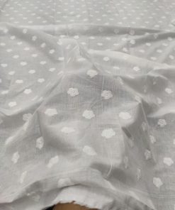 Greige Cotton Cambric with White Floral Embroidery | Charu Creation