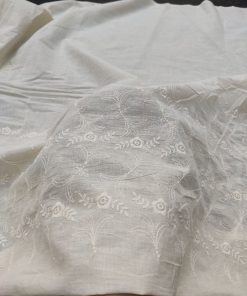 Greige Cotton Cambric Fabric with Floral Embroidery | Charu Creation
