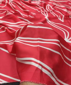 Red Abstract Wavy Print Polyester Satin Fabric | Charu Creation