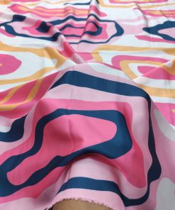 Pink Striped Animal Print Polyester Satin Fabric | Charu Creation