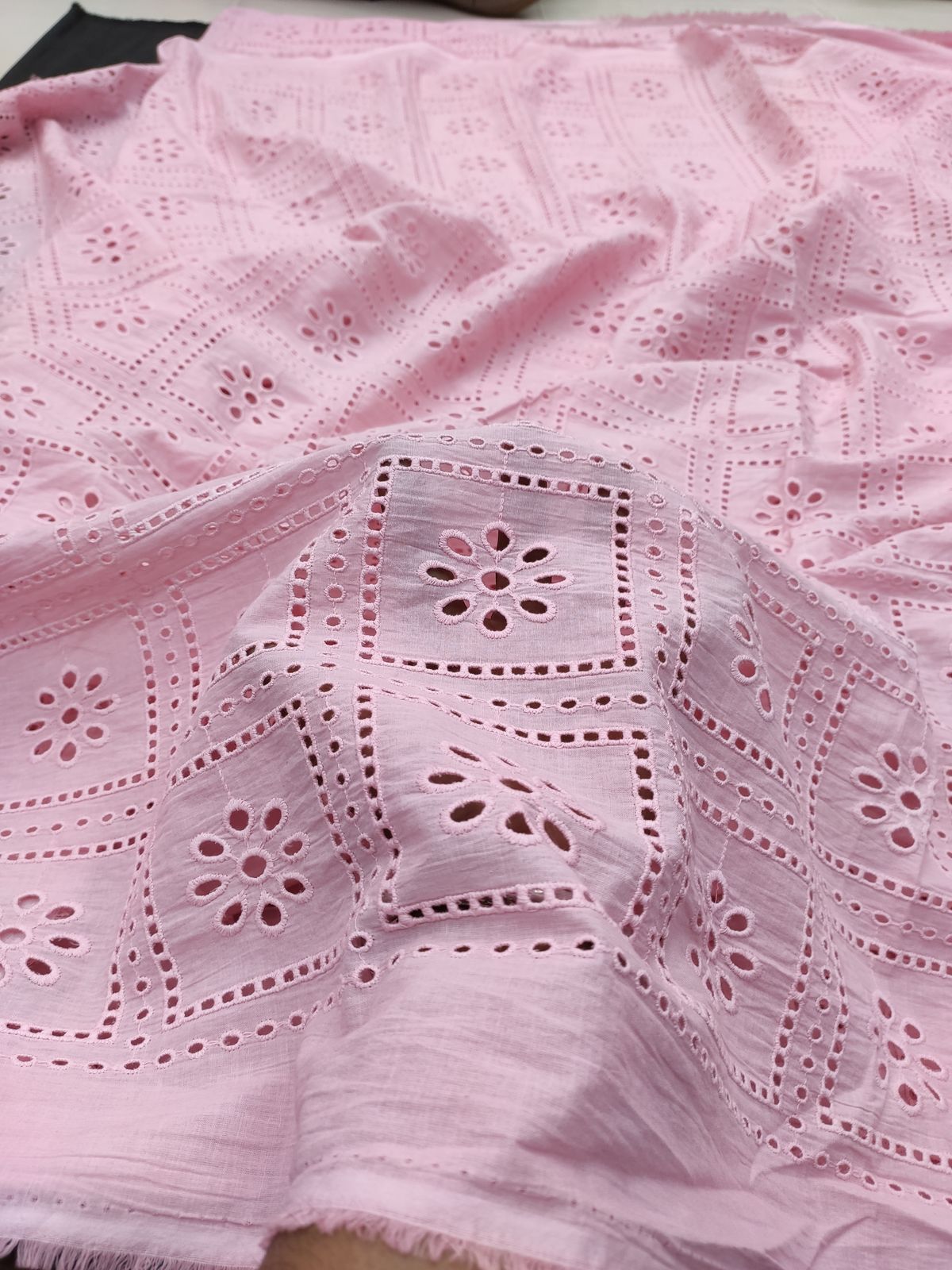 Lilac Cotton Cambric Geometric Eyelet Fabric