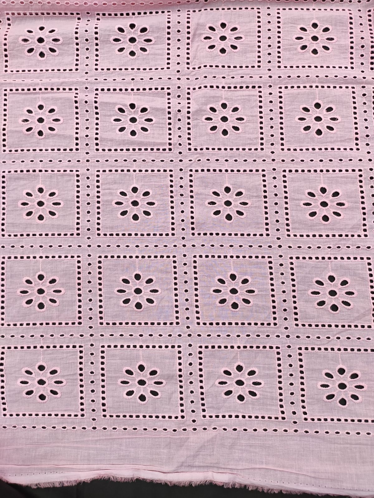 Lilac Cotton Cambric Geometric Eyelet Fabric