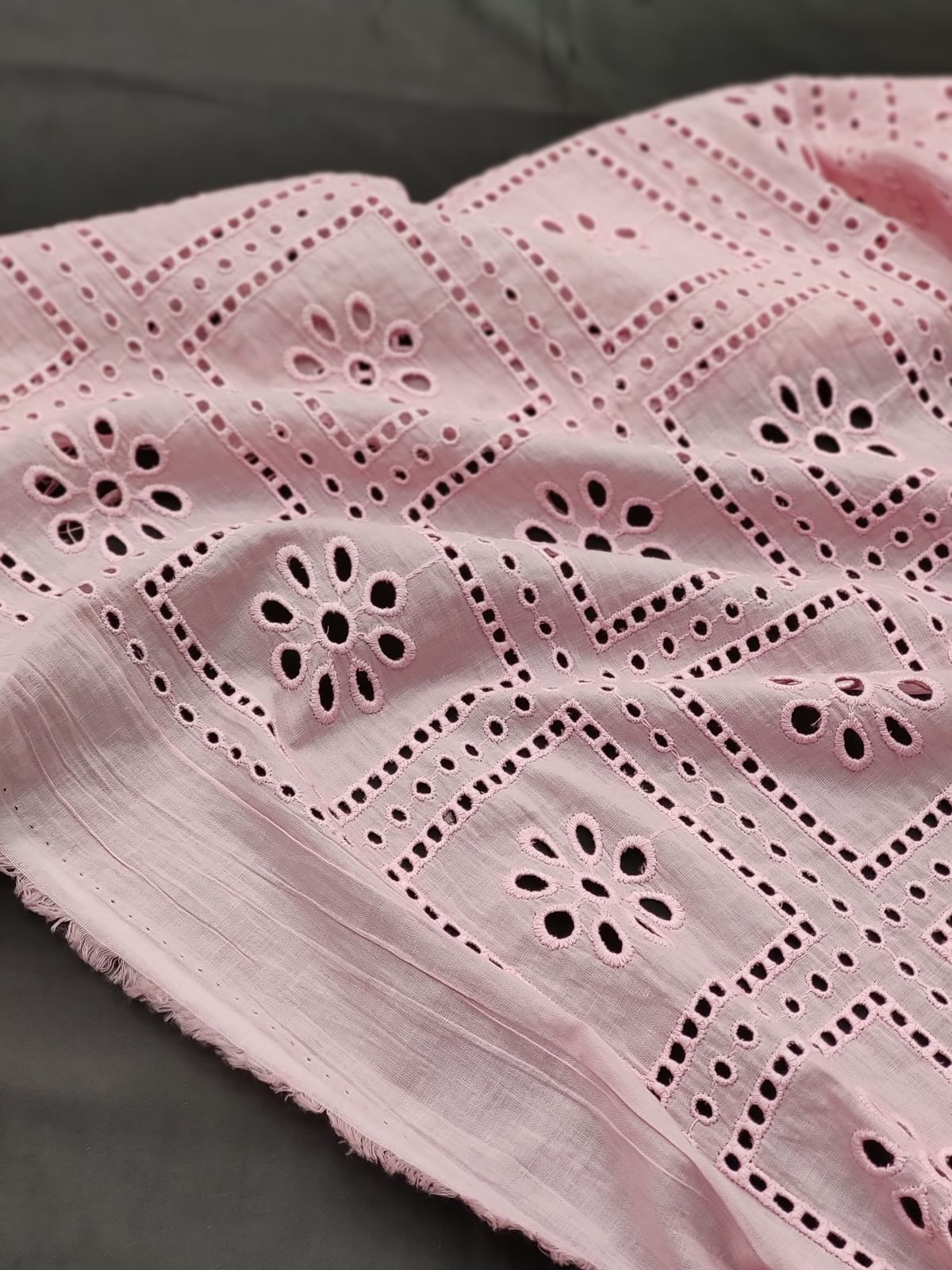 Lilac Cotton Cambric Geometric Eyelet Fabric
