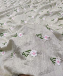 Sage Nylon Viscose Fabric with Floral Embroidery
